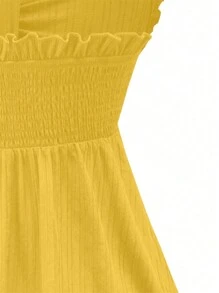 SHEIN Holidaya Kích thước lớn Lá sen tỉa Đệm Xù Áo không dây Đối với NỮ - Màu vàng - Xem 3