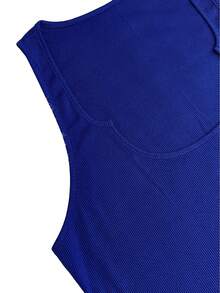 大码女式时尚纯色修身罗纹休闲深V领街头性感长款无袖紧身连衣裙