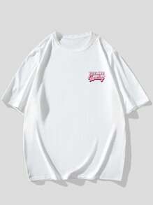 Manfinity Homme Áo thun nam tay ngắn in họa tiết vai trễ, thường ngày, đi chơi, quà tặng bạn trai - trắng - Xem 3