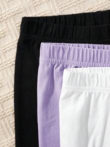 SHEIN Bộ quần short đơn giản dệt kim 3 món cho bé gái tuổi mới lớn mùa xuân/hè - Màu tím - Xem 5