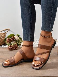 Da Dép đi trong nhà Cho mùa hè Với Đàn hồi Ban nhạc , Phụ nữ Giải trí Đúng mốt Giày phẳng - màu nâu - Xem 7