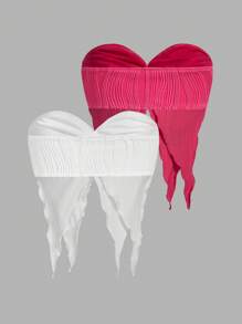 Sweetina Conjunto de 2 piezas para mujer estilo Y2K de primavera, top sin tirantes con nudo retorcido de unicolor y frente dividido, adorable conjunto de top de verano