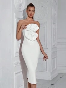 ADYCE Przesadne falbanki Rozcięty brzeg Tuba Bandaż Dopasowany Sukienka koktajlowa