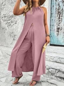 SHEIN Clasi 大尺碼純色寬鬆休閒2件式套裝 - 粉色 - 查看 1