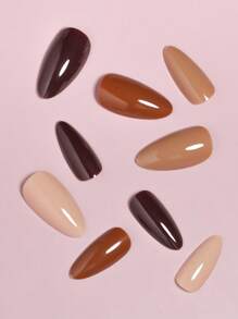 VV MEI JIA ER 4種顏色（共96片）秋冬裸色實心閃亮設計自然假指甲中號杏仁形設備套裝，備有收納盒作為女士和女孩的禮物送上，內附1張膠帶和1支指甲銼，為指甲配件 - 彩色 - 查看 5