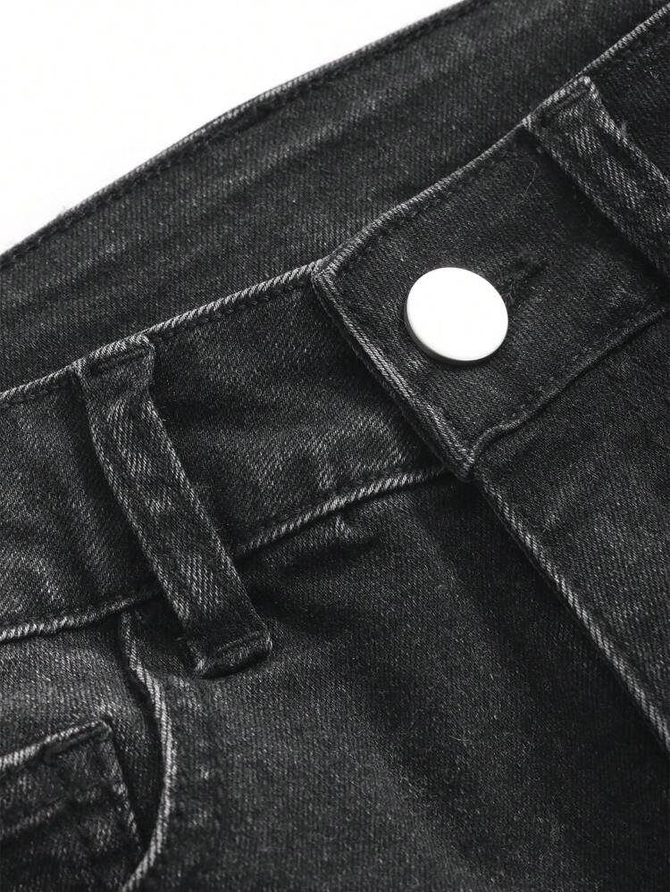 Women's Skinny Denim Shorts With Washed And Slanted Pockets Jorts