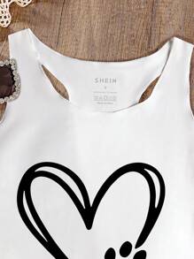 INAWLY Women's Heart & Paw Print Backless Tank Top With Cutout - White - View 4