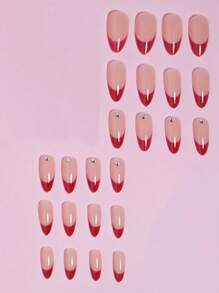 VV MEI JIA ER Valentines Nails Nâng tầm phong cách của bạn với 24 chiếc móng tay giả kiểu Pháp đính đá màu đỏ hạnh nhân dài & 1 chiếc dũa móng tay & 1 tờ băng dính móng tay Bộ dụng cụ làm móng - Màu Đỏ Sâu - Xem 5