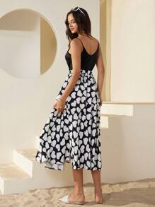 GENKIRA Heart Pattern Printed Elastic Waist Loose Skirt - Black - View 2