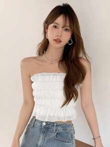 DAZY 女士荷叶边装饰抹胸上衣 - 白色 - 查看 2