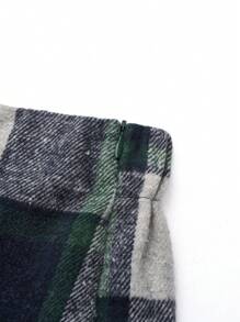 SHEIN LUNE 加大碼格紋側開叉裙 - 墨綠色 - 查看 4