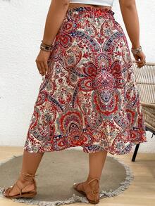 SHEIN Frenchy 大尺碼夏日假日波西米亞風格開叉裙 - 紅色 - 查看 2