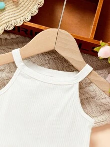 SHEIN Baby Girl Casual Sleeveless Tank Top With Colorful Pleated Skirt Set - White - View 4