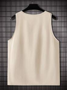 Manfinity Chillmode 男款貓頭鷹圖形印花背心,搭配口號 - 卡其色 - 查看 2