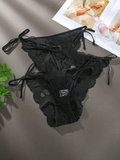 Snug Zone 3pcs Floral Lace Tie Side Brief Lingerie