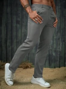 GENTILAND Woven Solid Color Versatile Casual Long Pants Suitable For Everyday Wear - Dark Grey - View 3