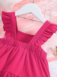 SHEIN Elladie kids 少女休閒假日層疊蛋糕荷葉圓環領洋裝