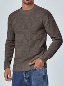 RueChic Męski Wzór siatki Okrągły Dekolt Swetry
