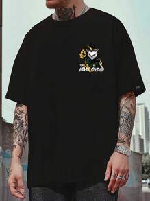 Manfinity Homme 男士大码卡通和字母圖案T恤 - 黑色 - 查看 2