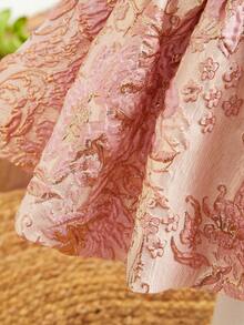 SHEIN Vestido lindo de manga corta para bebé niña con flores 3D y diseño en forma de A - Rosa - Ver 3