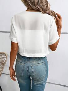 SHEIN LUNE Women's Short Sleeve Open Front Cut Off Jacket In Fall/Winter - White - View 2