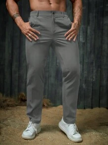 GENTILAND Woven Solid Color Versatile Casual Long Pants Suitable For Everyday Wear - Dark Grey - View 4