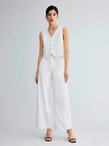 BizChic Ladies' Single-Breasted Suit Vest Set In Fall/Winter - White - View 6