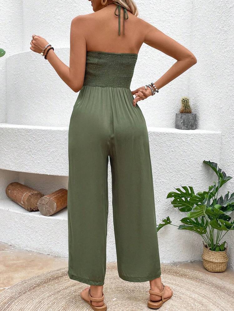 Women's Halter Neck Wave Pattern Jumpsuit