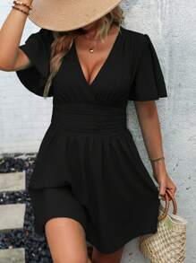 Franclia Plus Size Solid Color V-Neck Belted Dress