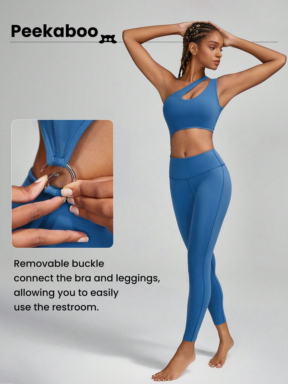 24" FeatherFit™ Peekaboo Asymmetrical Cut-Out Buckle Jumpsuit Bodysuit Low Impact Yoga Pilates Daily Summer