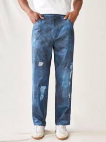 Manfinity VCAY Men's Casual Weave Printed Jeans Style Long Pants - Blue - View 6