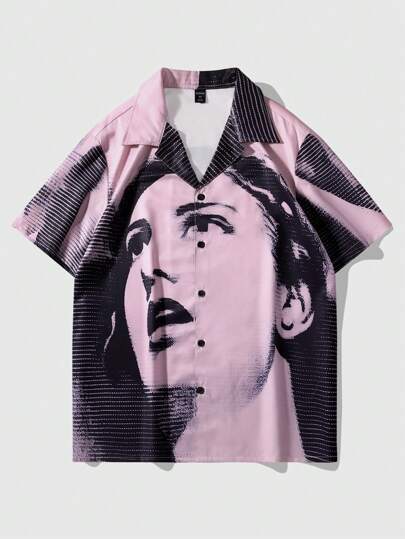 Street Life Kurzärmliges Herrenhemd Mit Portrait-print