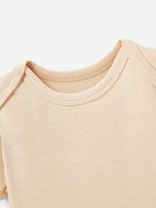 嬰兒男童簡約休閒四件套連體衣，杏色短袖圓領設計，適用於夏季 - 杏色 - 查看 4