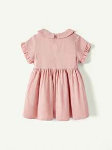 Cozy Pixies Vestido informal de niña bebé de unicolor con cuello Peter Pan, volantes y lazo en la cintura