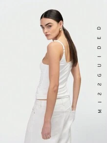 MISSGUIDED 深V領肋紋背心上衣 - 白色 - 查看 3