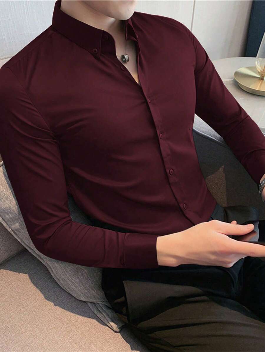 Manfinity Homme Men Solid Button Up Shirt