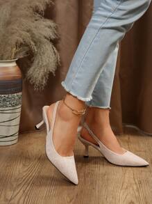 女大學生高跟鞋，校園風格，純色，簡約設計，易穿脫，休閒、旅遊、日常活動適用，中跟 - 米色 - 查看 3