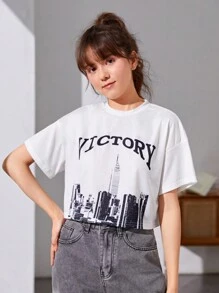 Thiếu niên Cô gái Lỏng lẻo Ngắn Top Cây trồng Áo thun Với In thư Ba Bộ - Nhiều màu - Xem 3