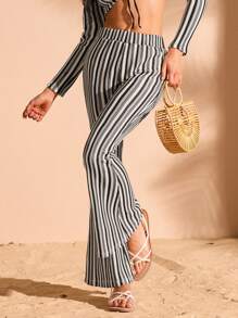 Forever 21 Vacation Casual Striped Crochet Flared Pants - Black and White - View 4