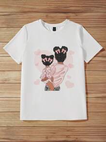 SHEIN LUNE 1 件家庭装休闲圆领短袖 T 恤，修身款，适合夏季女士 - 白色 - 查看 4