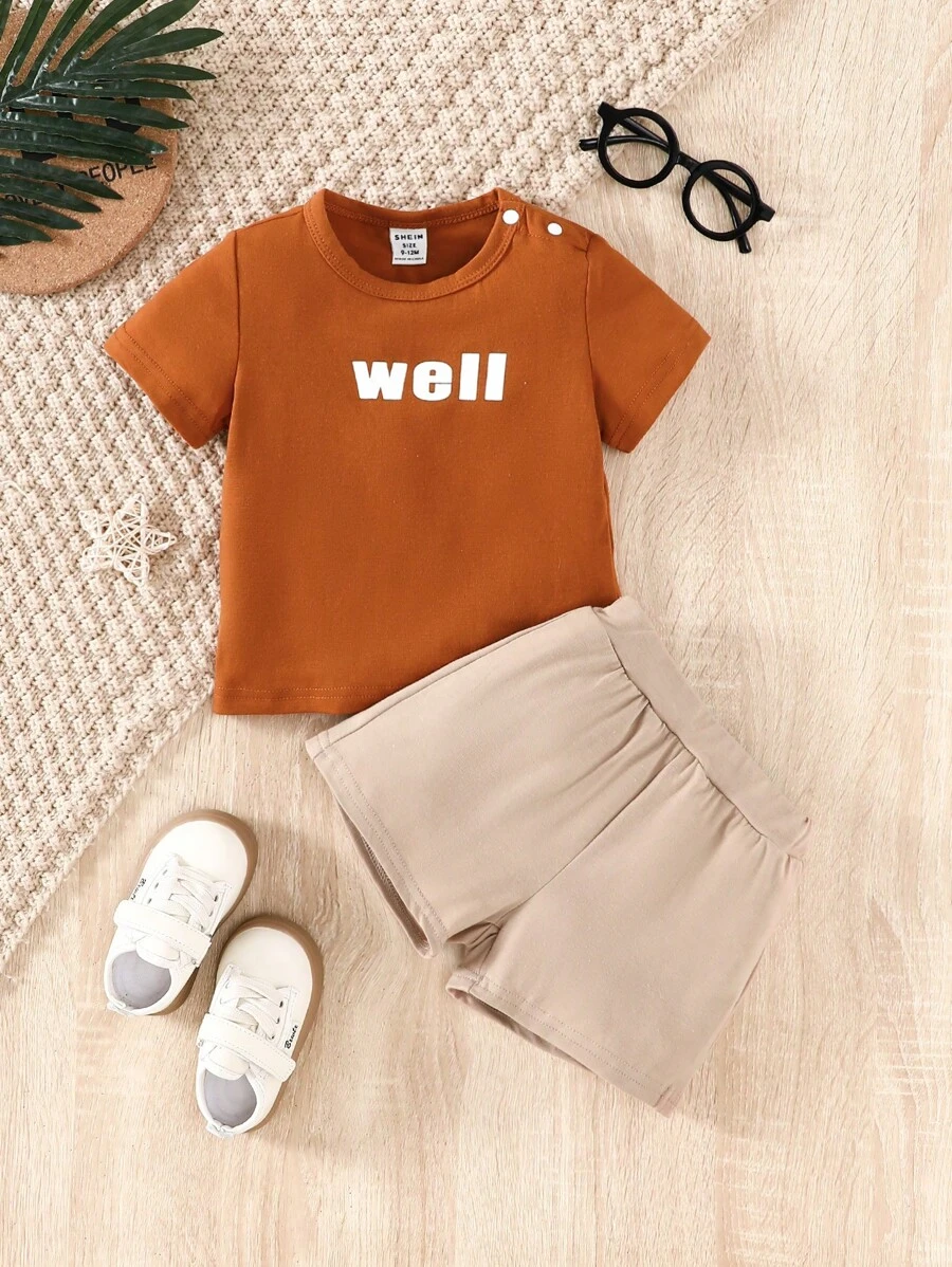 Baby Boy Letter Graphic Tee & Shorts - Multicolor - View 1