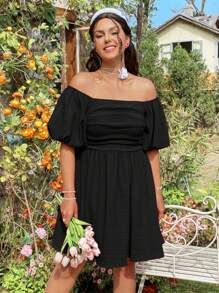 Dreamara فستان بلوزة أوفر شولدر بحجم كبير وتنورة مجمعة