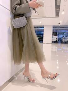 女士尖頭鑲鑽細高跟涼鞋,露趾開口和腳踝帶 - 銀色 - 查看 5