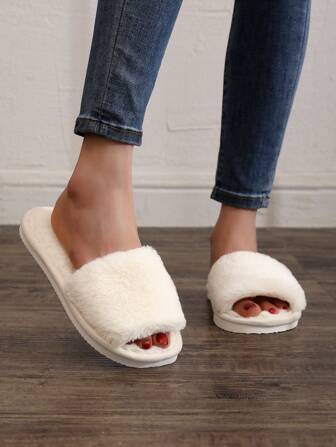 Pantuflas de mujer con diseño de pelo esponjoso para otoño/invierno, pantuflas suaves con suela antideslizante para interiores
