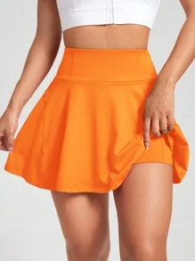 SHEIN EZwear 針織運動休閒高腰裙 - 橘色 - 查看 5