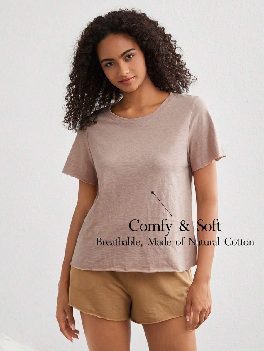 Ocili Leisure Plain Knitted T-Shirt And Shorts Homewear Set With Design Feeling, Comfortable And Breathable.