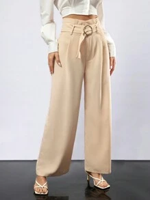 Aveloria Modichic Women's Paper Bag Waist Buckle Belted Wide Leg Pants - Khaki - View 3