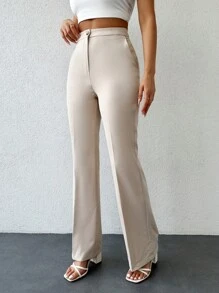 EURMUSE 斜口口袋喇叭裤单色,休闲西裤裤款 - 米色 - 查看 4