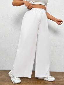 SHEIN EZwear Pantalones De Pierna Ancha Con Color Sólido De Talla Grande - Blanco - Ver 1