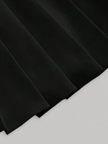 SHEIN MOD 女式双排扣立领压褶连衣裙，女士优雅双纽扣、褶皱、荷叶边下摆短袖翻领修身短款黑色常规袖纯色衬衫女式短裙，春季/秋季，职业/商务装/工作服 - 黑色 - 查看 3